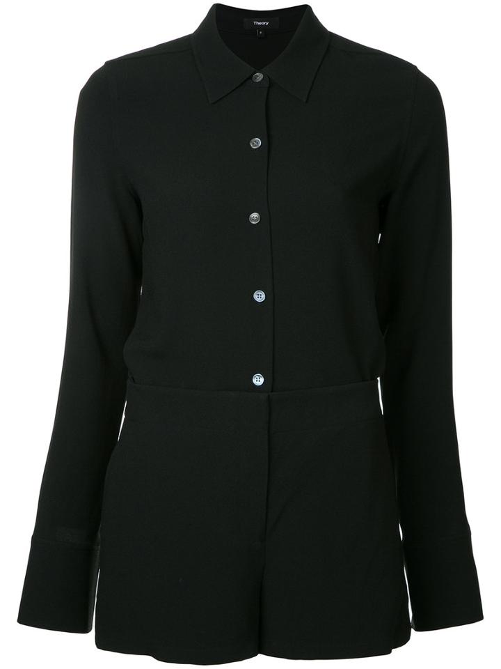 Theory - Long Sleeve Shirt Playsuit - Women - Acetate/viscose - 4, Black, Acetate/viscose