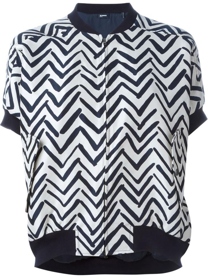 Jil Sander Navy Chevron Jacquard Bomber Jacket, Women's, Size: 38, White, Acetate/cupro/cotton/polyester