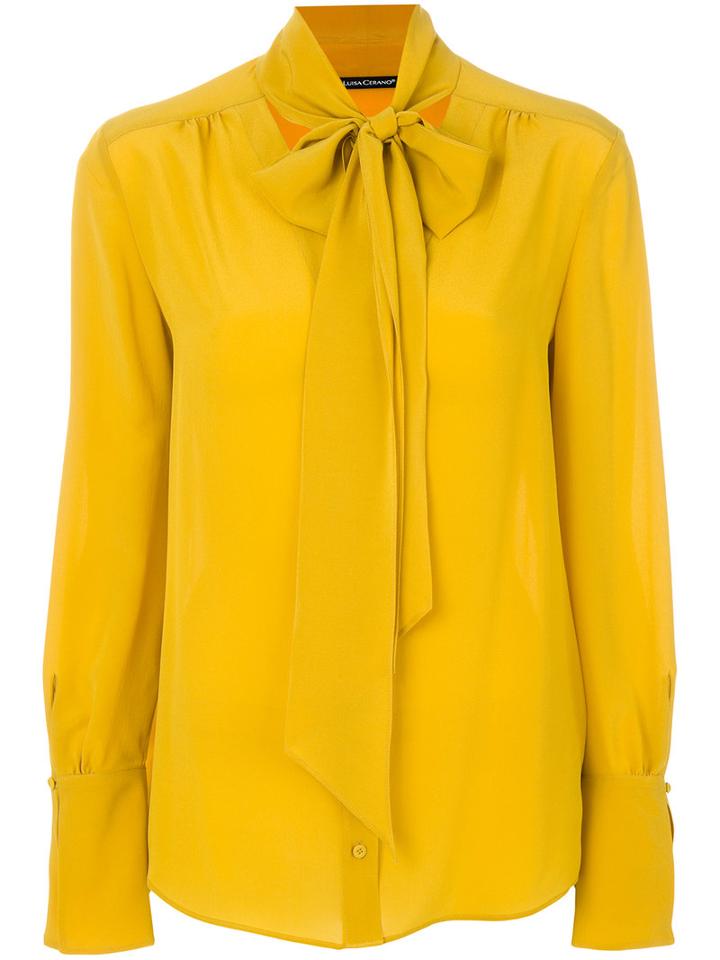 Luisa Cerano - Neck Tie Open Cuff Blouse - Women - Silk - 40, Yellow/orange, Silk