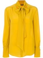 Luisa Cerano - Neck Tie Open Cuff Blouse - Women - Silk - 40, Yellow/orange, Silk