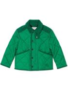 Burberry Kids Teen Corduroy Trim Diamond Quilted Jacket - Green