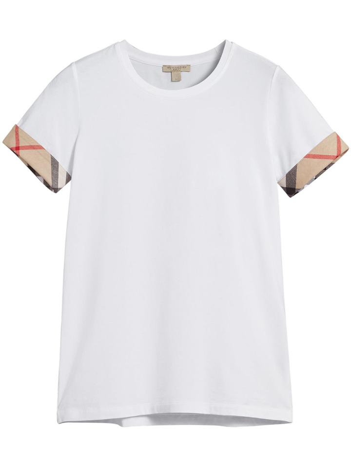 Burberry Check Cuff Stretch Cotton T-shirt - White