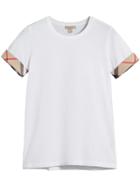 Burberry Check Cuff Stretch Cotton T-shirt - White