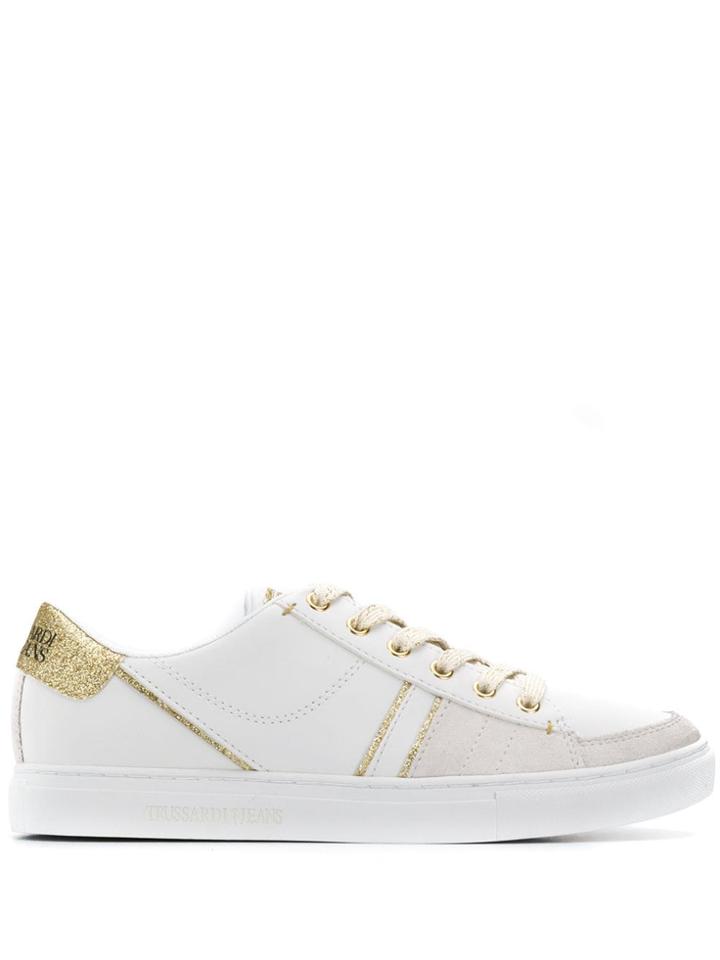 Trussardi Jeans Metallic Trim Low Top Sneakers - White