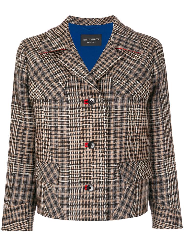 Etro Houndstooth And Check Blouson Jacket - Brown