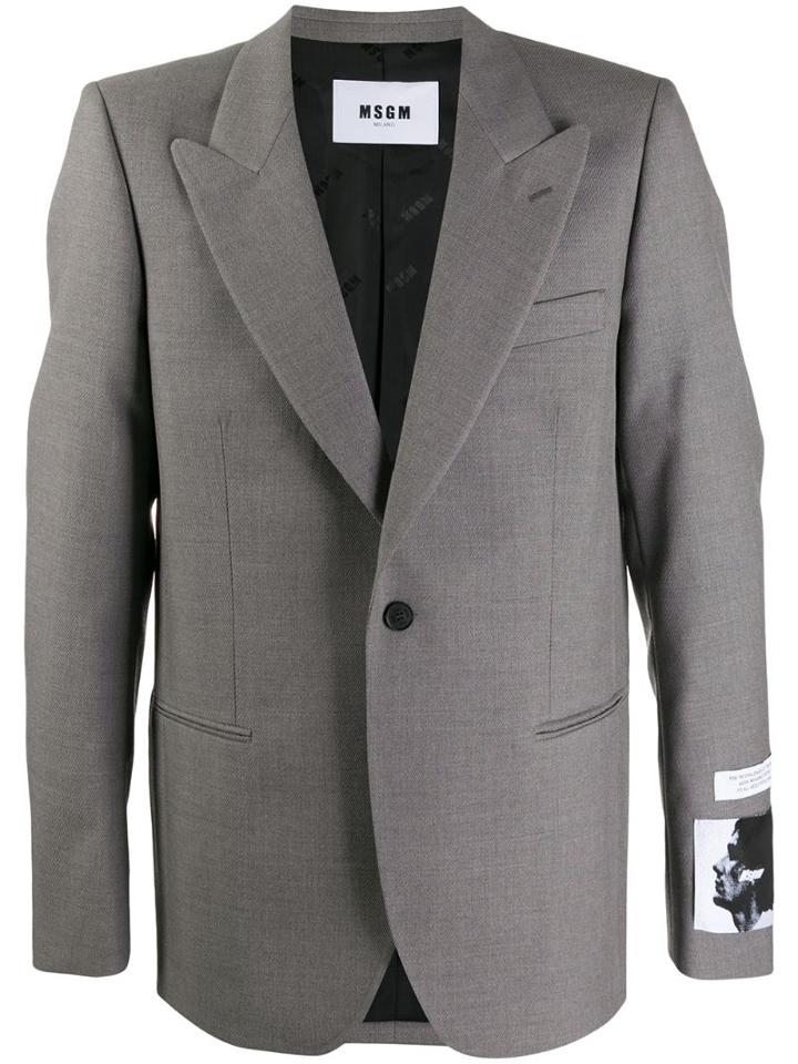 Msgm Graphic Patch Blazer Jacket - Grey