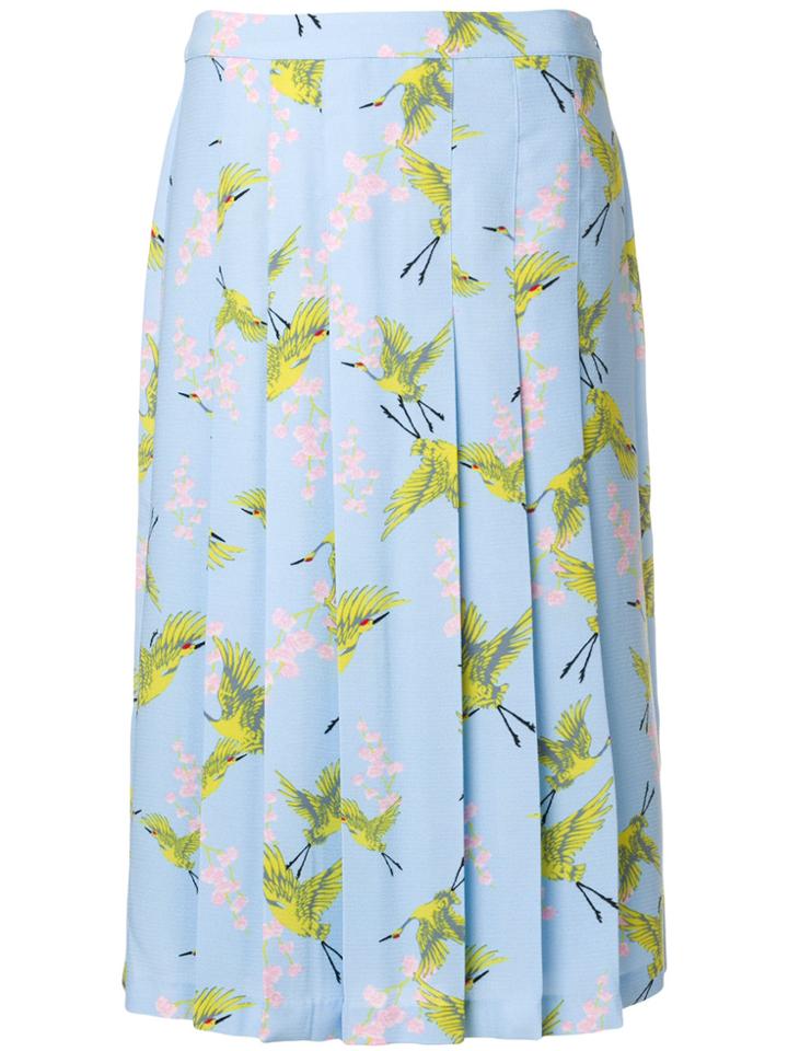 Essentiel Antwerp Bird Print Pleated Skirt - Blue