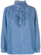 Closed Frilled Chambray Blouse - Blue