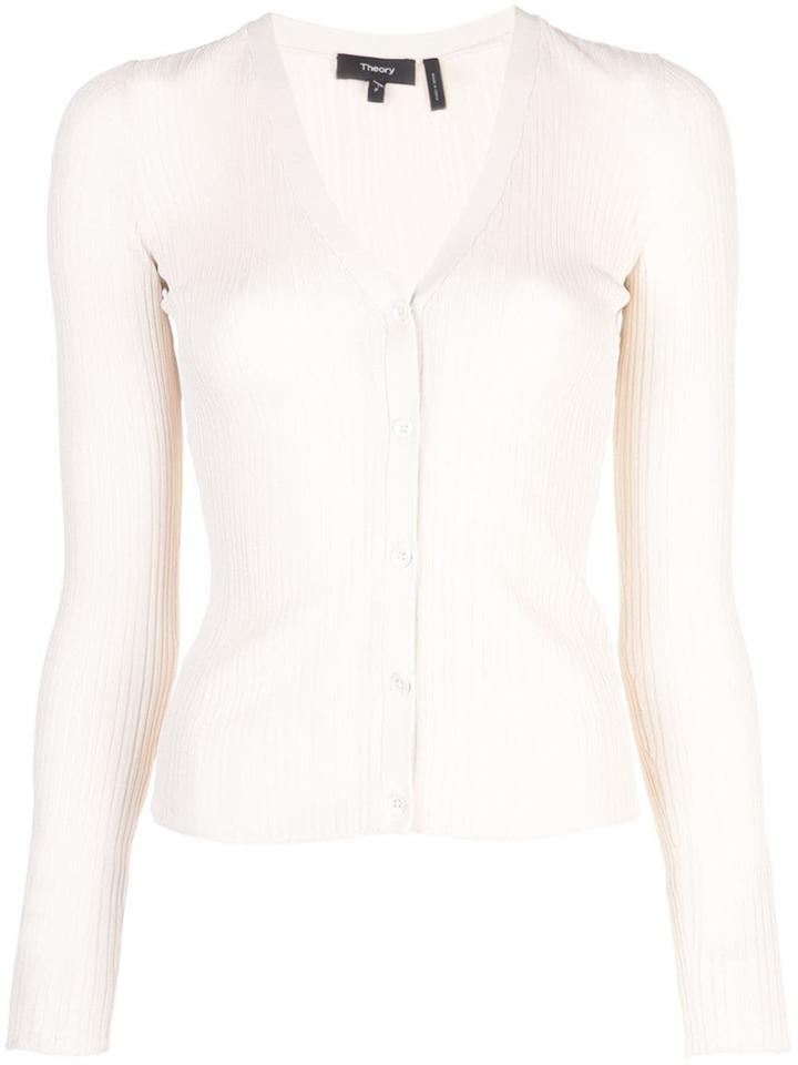 Theory Ribbed Lightweight Cardigan - Neutrals