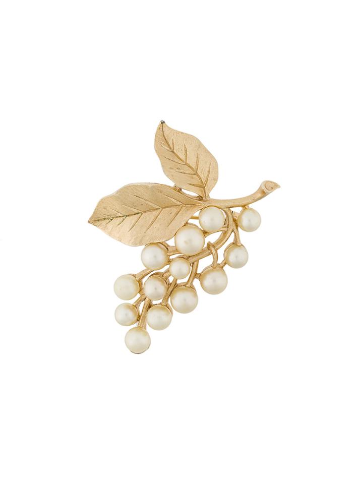 Trifari Vintage 1960s Vintage Trifari Faux Pearl Leafy Brooch -