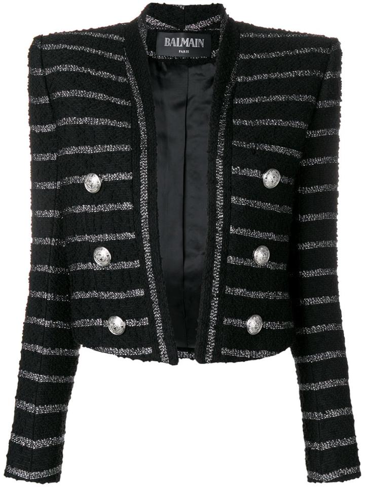 Balmain Open Front Stripped Jacket - Black