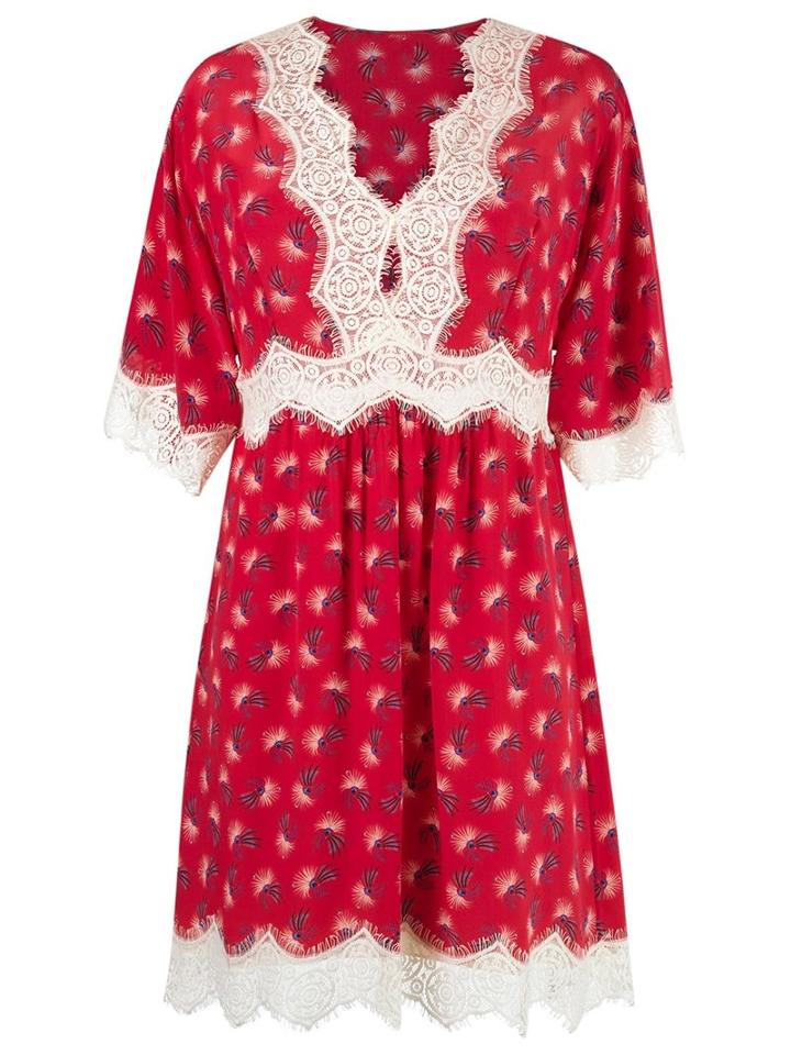 Talie Nk V Neck Printed Dress, Women's, Size: 40, Red, Silk