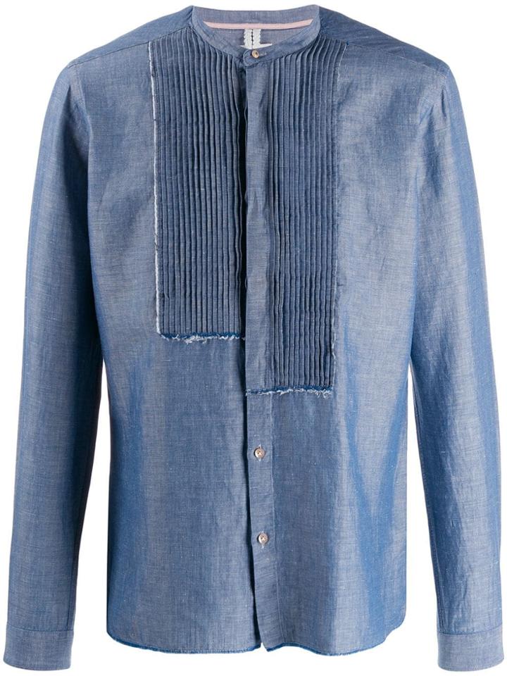 Leqarant Pleated Front Mandarin Collar Shirt - Blue