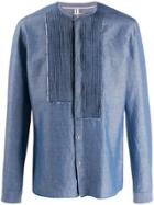 Leqarant Pleated Front Mandarin Collar Shirt - Blue