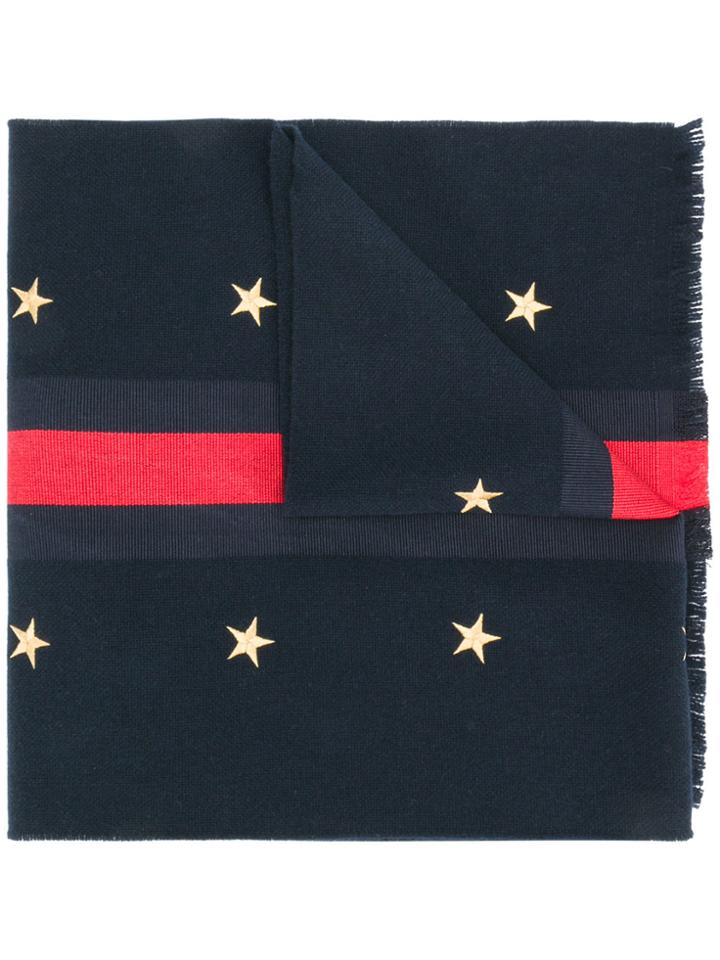 Gucci Wool And Cashmere Stars And Stripe Scarf - Blue