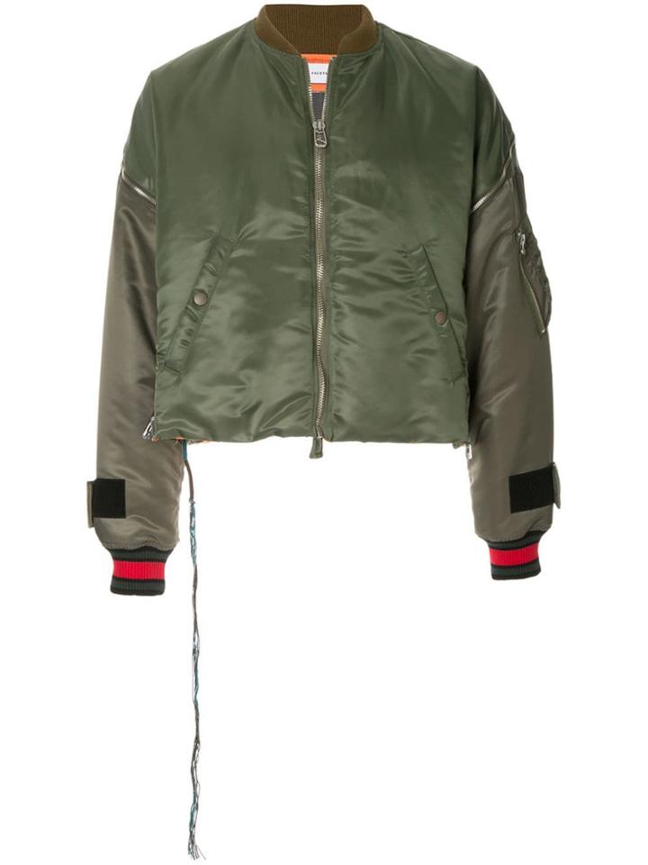 Facetasm Panelled Cropped Bomber Jacket - Green