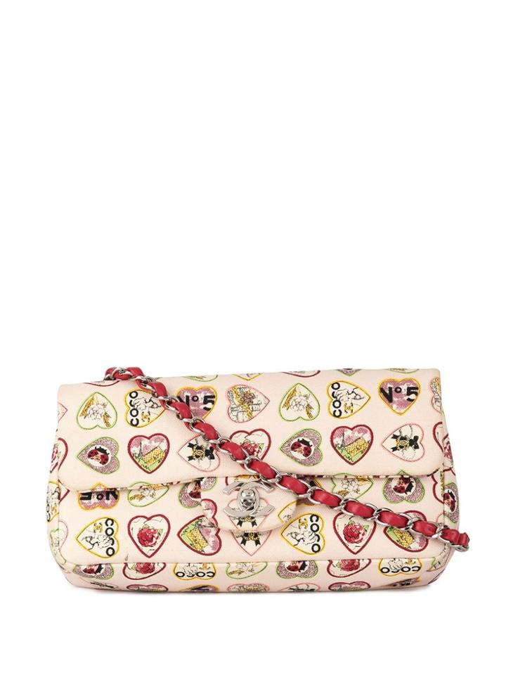 Chanel Pre-owned Valentine Hearts Double Chain Shoulder Bag - White