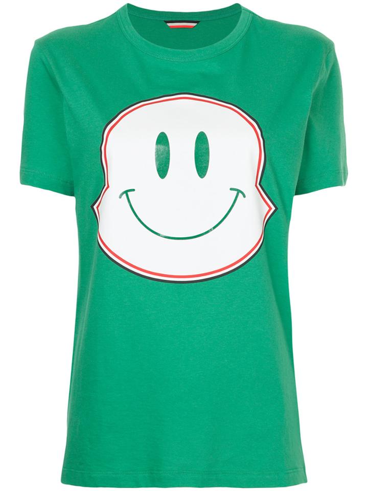 Moncler Smiley Face Maxi Logo Print T-shirt - Green