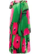 Richard Quinn Poppy Pleated Midi Skirt - Green