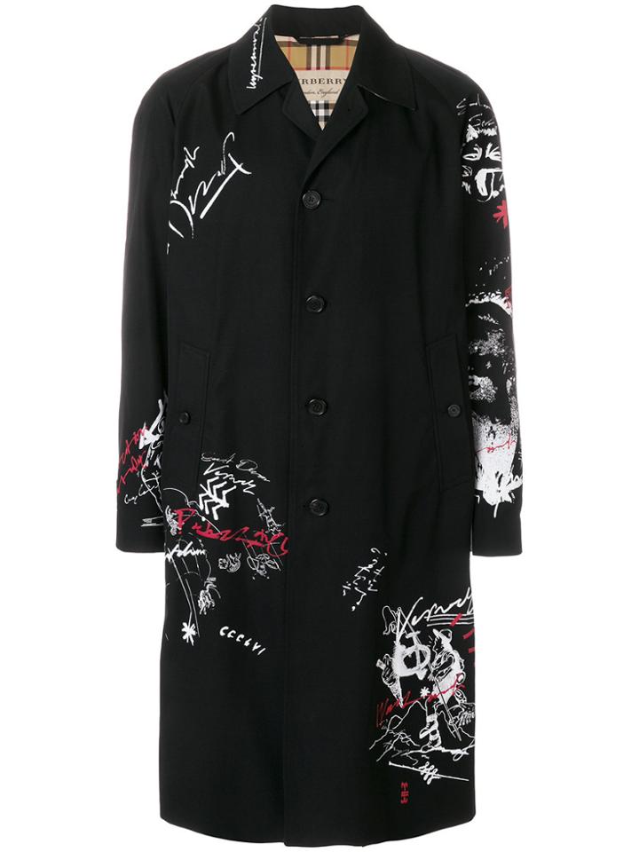 Burberry Sketch Print Car Coat - Black