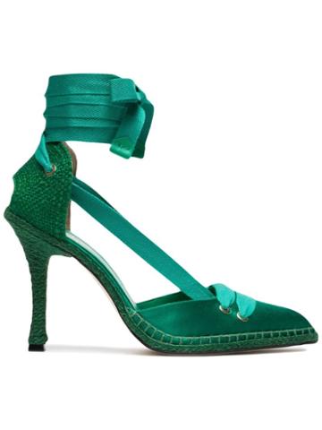 Castañer X Manolo Blahnik Green 100 Satin Espadrille Pumps