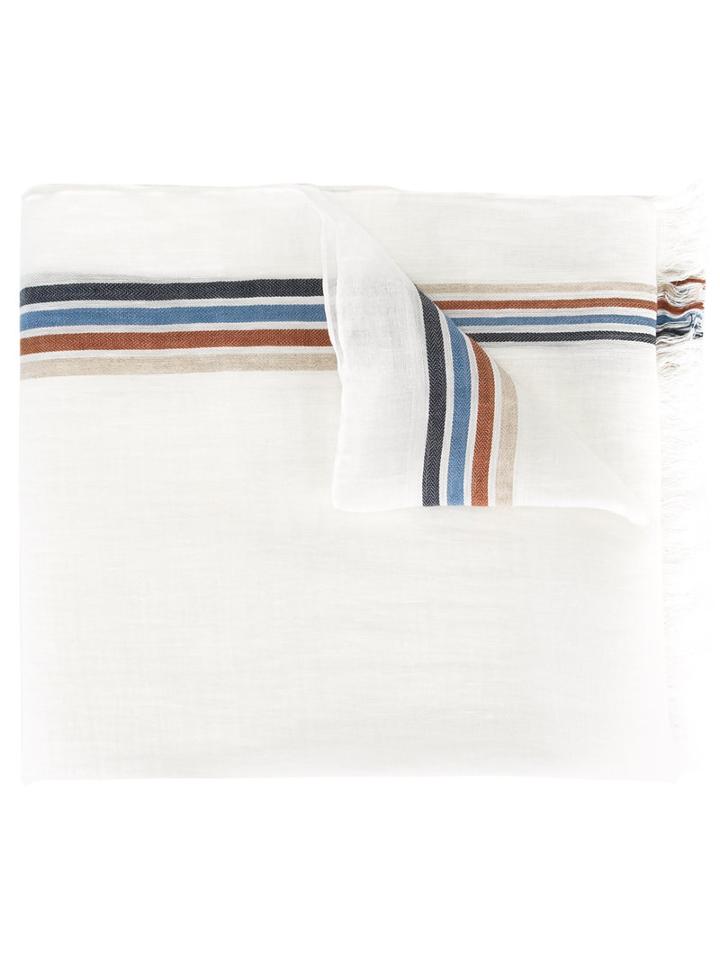 Dondup Striped Scarf, Men's, White, Cotton/linen/flax