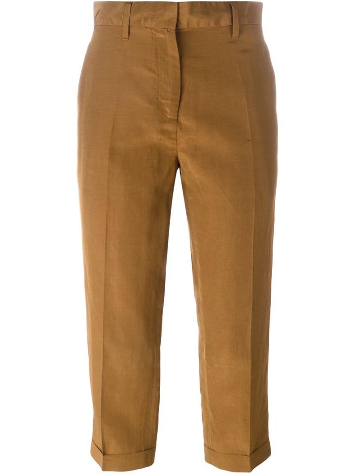 Alberto Biani Cropped Trousers, Women's, Size: 42, Brown, Cotton/viscose/linen/flax