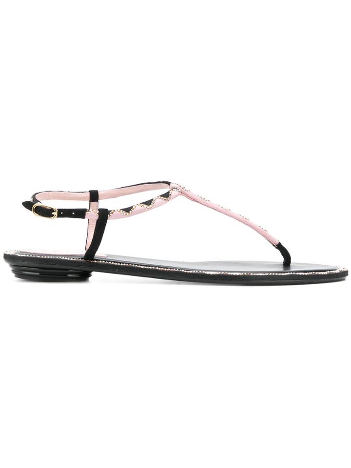 René Caovilla Wave Embellished Sandals - Black
