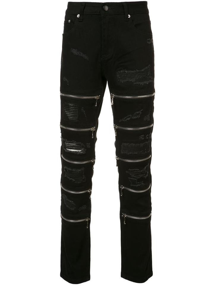 God's Masterful Children Front Zips Skinny Jeans, Men's, Size: 34, Black, Cotton/polyester