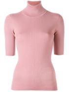 Theory Short Sleeve Roll Neck Top, Women's, Size: Small, Pink/purple, Merino