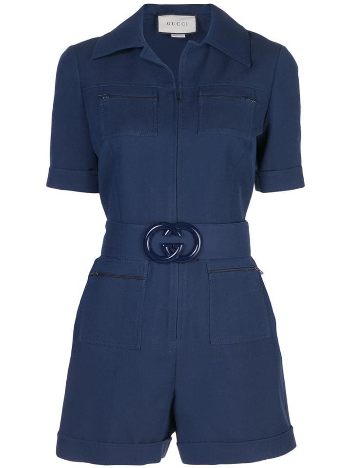 Gucci Gg Short Belted Jumpsuit - Blue