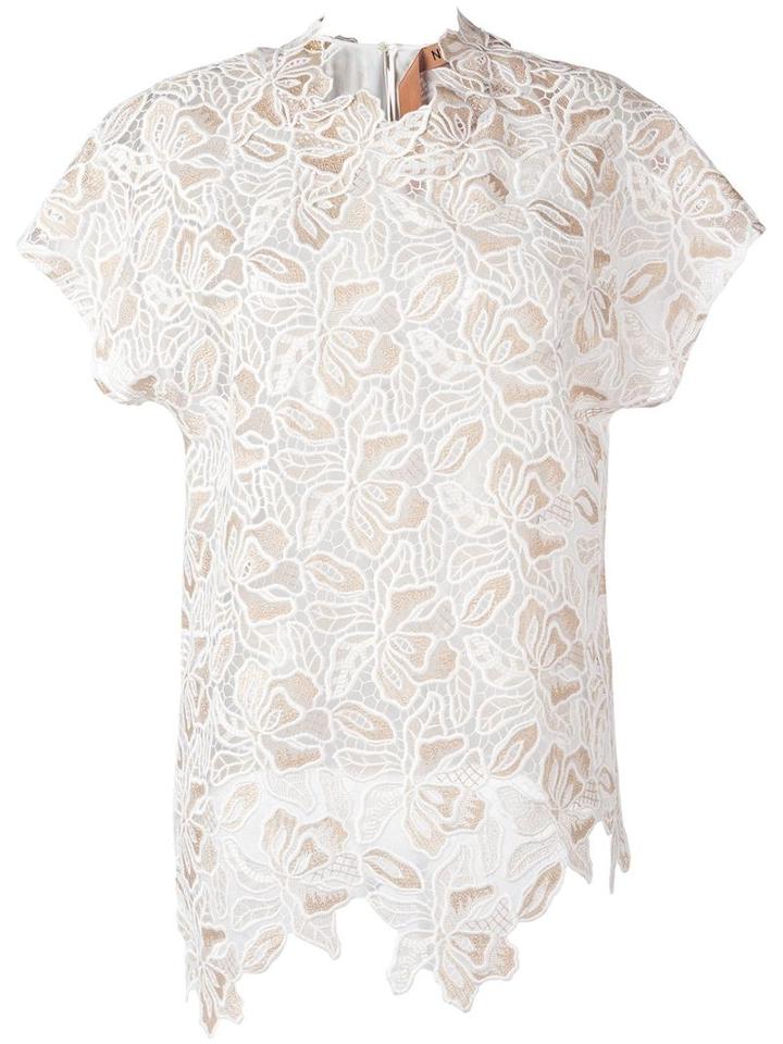 No21 Floral Embroidered Cut-out Top, Women's, Size: 40, Nude/neutrals, Polyester/acetate/silk