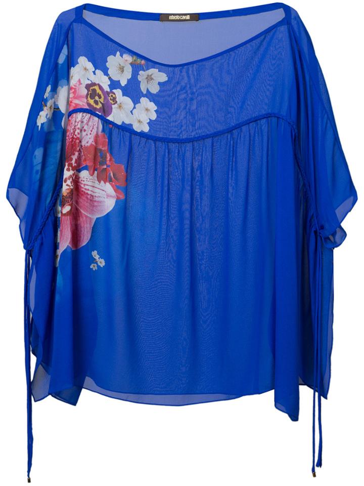 Roberto Cavalli Floral Print Sheer Blouse - Blue
