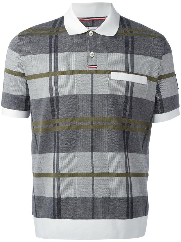 Moncler Gamme Bleu Checked Polo Shirt, Men's, Size: Large, Grey, Cotton