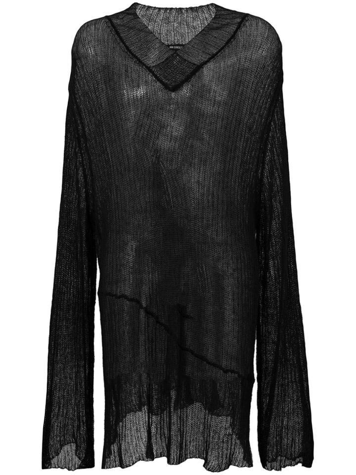 Ann Demeulemeester Ribbed Long-line Sweater - Black