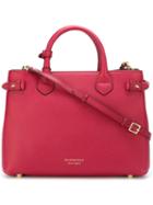 Burberry 'banner' Tote, Women's, Red, Calf Leather/canvas