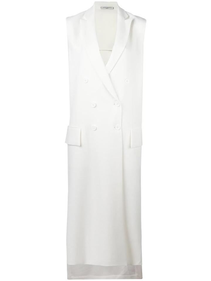 Lucio Vanotti Sleeveless Double Breasted Coat, Women's, Size: 2, White, Virgin Wool/polyester/spandex/elastane