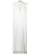 Lucio Vanotti Sleeveless Double Breasted Coat, Women's, Size: 2, White, Virgin Wool/polyester/spandex/elastane