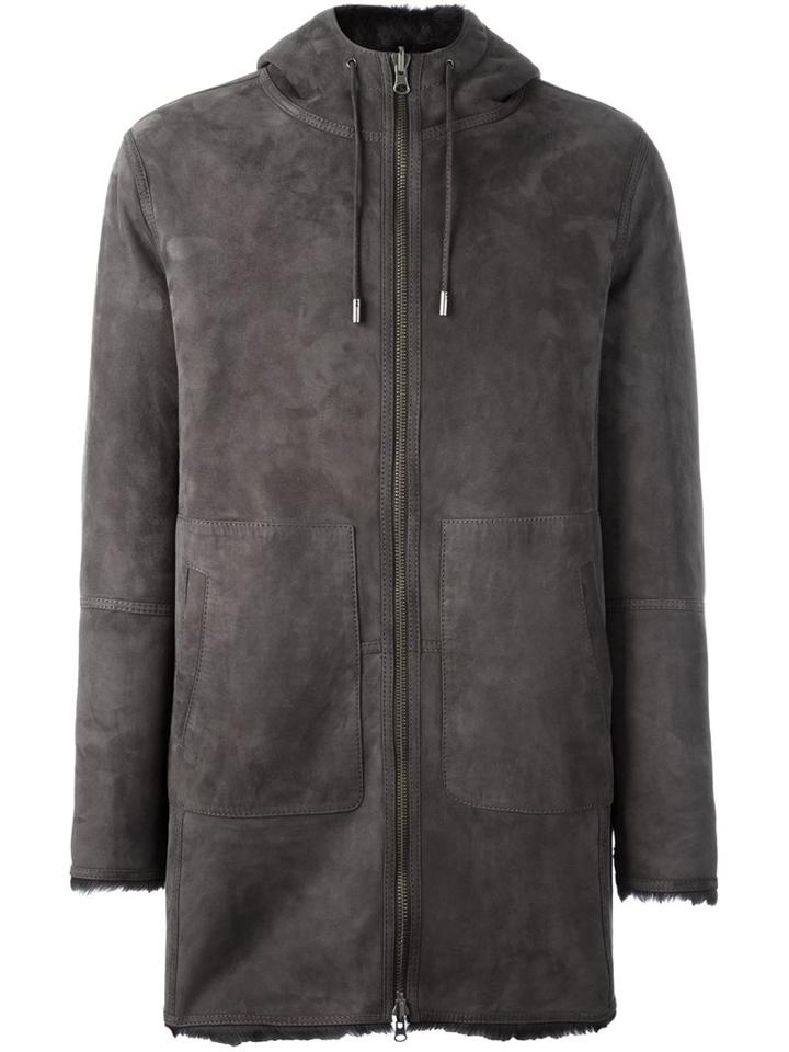 Desa 1972 Zip Up Hooded Coat, Men's, Size: 48, Grey, Sheep Skin/shearling