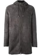 Desa 1972 Zip Up Hooded Coat, Men's, Size: 48, Grey, Sheep Skin/shearling