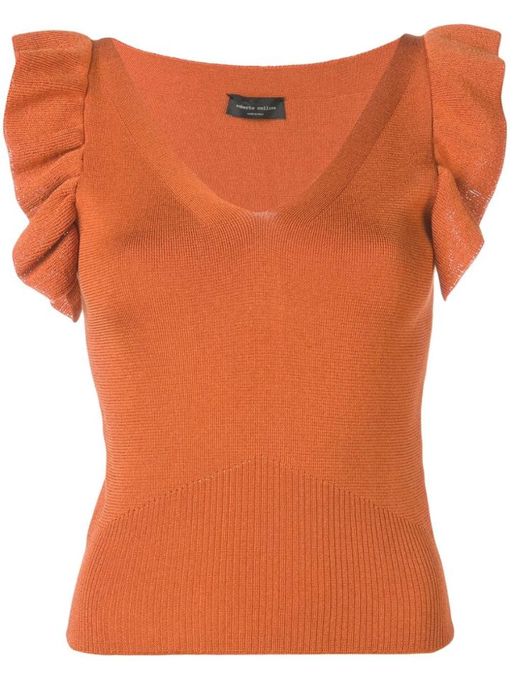 Roberto Collina Ruched Knit Top - Orange