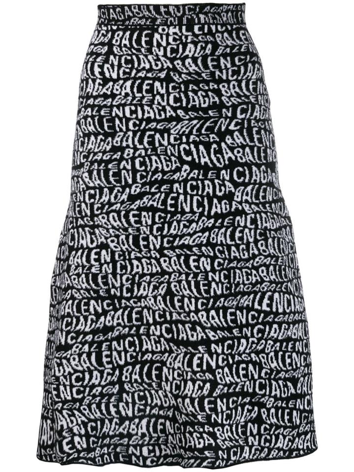 Balenciaga Logo Print A-line Skirt - Black