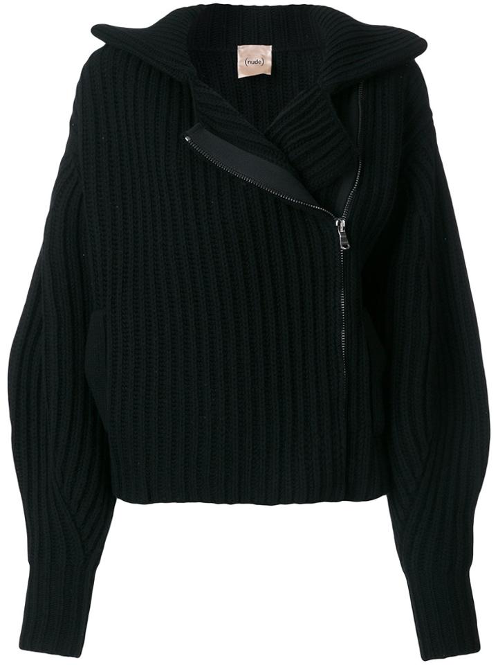 Nude Oversized Knit Bomber Jacket - Black