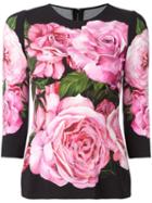 Dolce & Gabbana Rose Print Top, Women's, Size: 40, Black, Viscose
