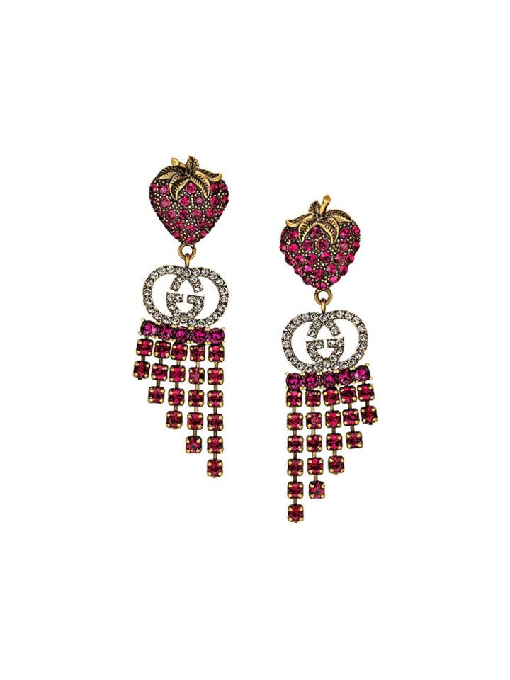 Gucci Strawberry Drop Earrings - Red