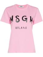 Msgm Pink Short Sleeve Logo Tshirt - Pink & Purple