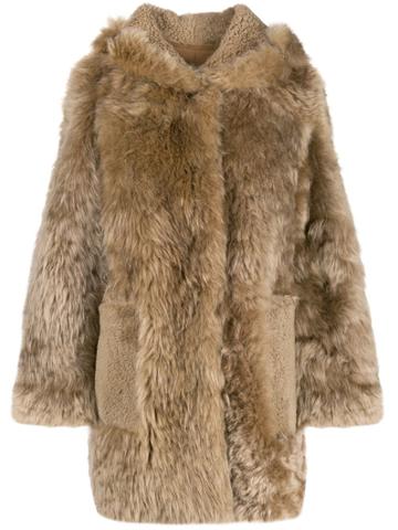 Yves Salomon Meteo Curly Textured Coat - Brown