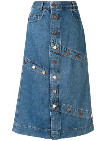 J Koo A-line Midi Denim Skirt - Blue