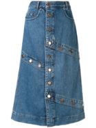J Koo A-line Midi Denim Skirt - Blue