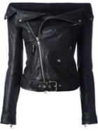 Faith Connexion Off-shoulder Biker Jacket, Women's, Size: 36, Black, Lamb Skin/polyester/cotton/viscose